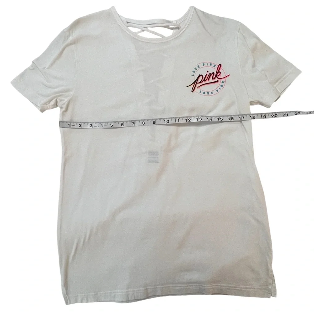 NWOT White Victoria Secret Pink XS Short Sleeve Top With Back Lacing - Picture 4 of 9
